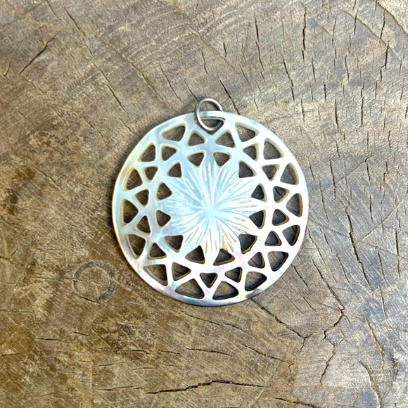 Hand Crafted Jewelry - Abalone Shell Mother Of Pearl Flower Necklace Pendant Charm Hand Carved HandMade